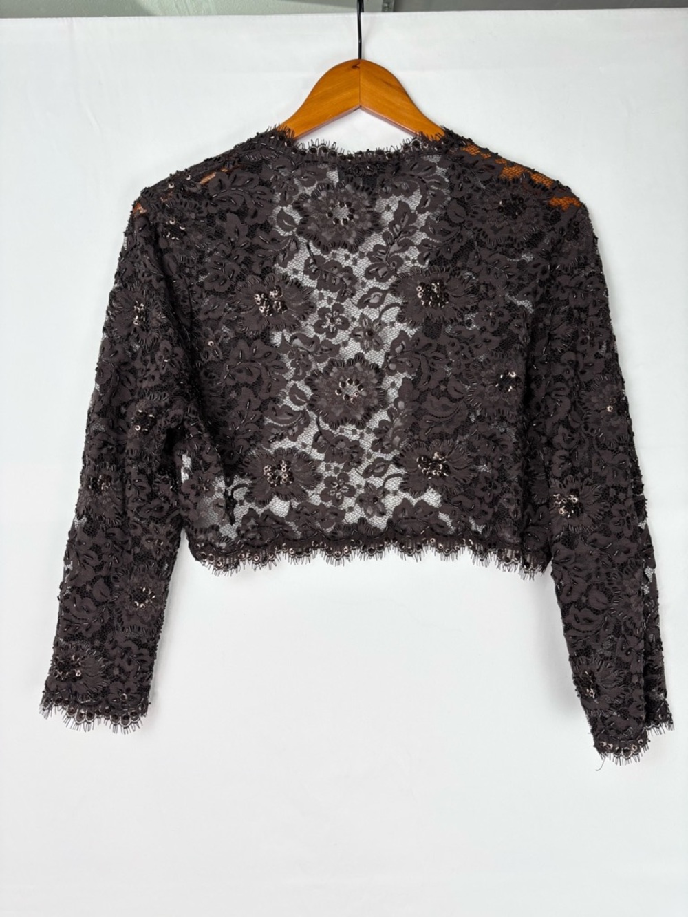 Tadashi Shoji Lace Beaded Bolero Brown Size 14 Womens Elegant Floral - Picture 3 of 6